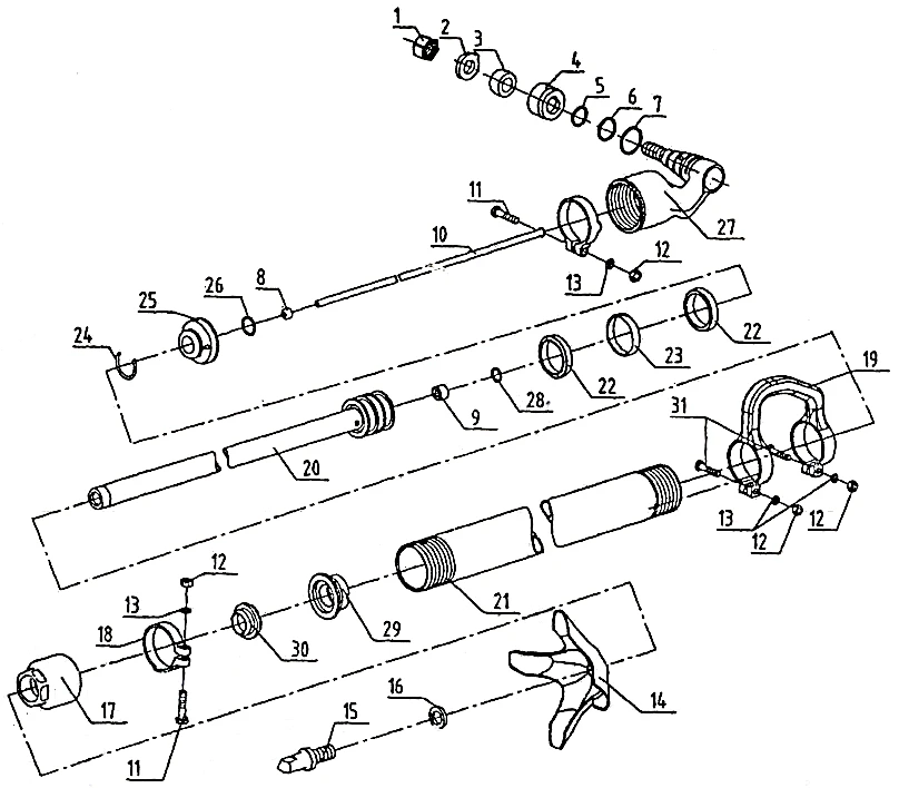 Rock Drill Air Leg Component Disassembly Diagram